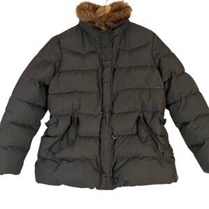Lauren Ralph Lauren Quilted Down Filled Puffer Coat Womens Large Black Fur Trim